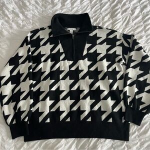 Nine West Houndstooth Qtr Zip Pull Over Womens Sweater Ski Lodge